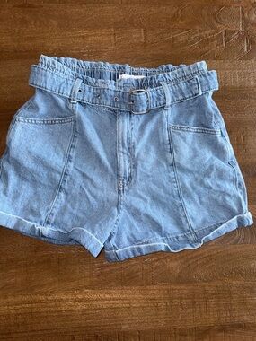 Mango Light Blue Denim Paperbag Shorts with Removable Belt
